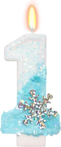 Miniatura 37 de Velas temáticas de cumpleaños de nieve congelada, vela de cumpleaños número 4 para suministros de fiesta, decoración de fiesta de cumpleaños Azul