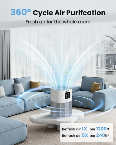 Miniatura 5 de Purificador de aire para habitación grande de hasta 350 pies cuadrados, filtro HEPA VEWIOR H13 con 6 ajustes de temporizador, aromaterapia