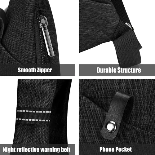 Miniatura 7 de OSOCE Bolso bandolera para hombre, bolsos cruzados antirrobo para mujer Resistente al agua negro (Black 1.0)