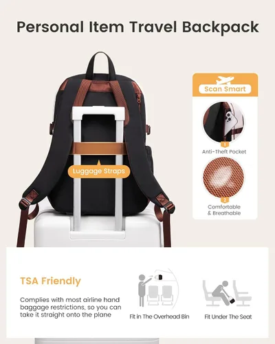 Miniatura 6 de LOVEVOOK Mochila para laptop para mujer, bolsa de computadora portátil, mochila de viaje, mochila de trabajo impermeable, bolsas para profesores