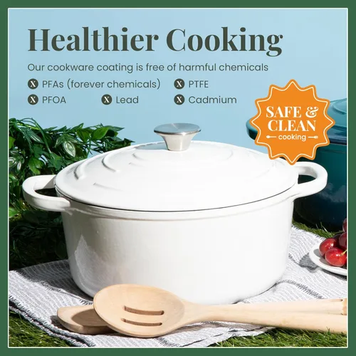 Miniatura 3 de Larder & Vine Olla de horno holandés de hierro fundido esmaltada de 5.7 cuartos de galón con tapa Para hornear pan Compatible con todos