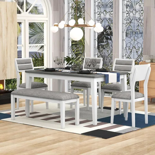 Miniatura 27 de Harper & Bright Designs Juego de comedor de 5 piezas, mesa clásica elegante y 4 sillas en color espresso y beige