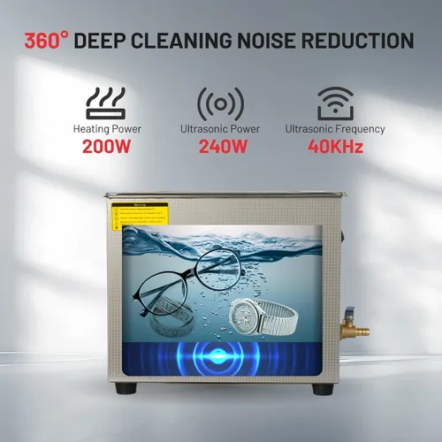 Miniatura 2 de ZKH Máquina profesional de limpieza de joyas 10L, limpiador sónico de alta frecuencia con temporizador digital y calentador, máquina ultrasónica