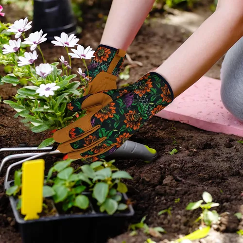 Miniatura 5 de Guantes de jardinería de cuero para mujer, guantes de jardín a prueba de espinas, guantes de trabajo para pantalla táctil, regalos Colorb