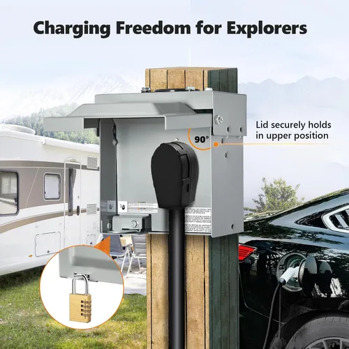 Miniatura 7 de SURAIELEC Caja de Salida para RV de 50 Amperios, Salida Eléctrica para RV Cerrada con Cerradura, NEMA 14-50R 125V/250V, Caja de Alimentación