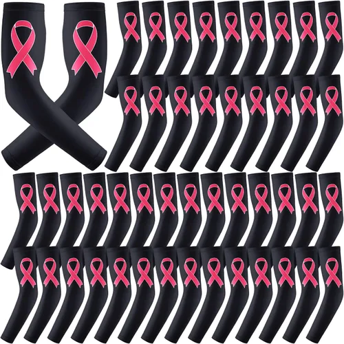 Miniatura 12 de Zhehao 24 pares de mangas de compresión para brazo para concientización sobre el cáncer de mama, manga deportiva para béisbol, fútbol, mujeres