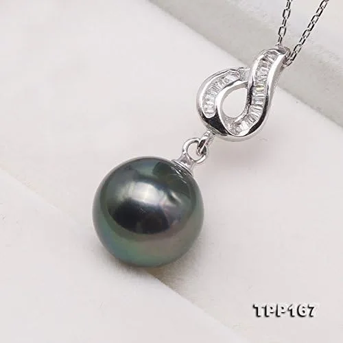 Miniatura 3 de jyx plata de ley 11,5mm. negro perlas cultivadas de Tahití colgante collar punteado con brillante zirocns