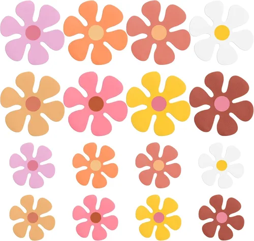 Leumoi 16 imanes de flores para automóvil, retro, hippie de los años 60 y 70, decoración para refrigerador, decoración divertida y bonita para Boho