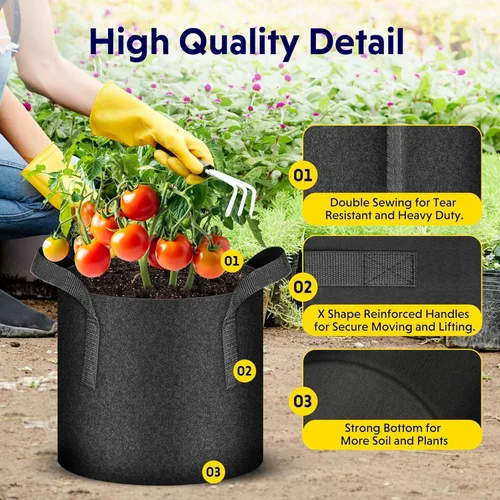 Miniatura 4 de iPower Paquete de 10 bolsas de cultivo de 3 galones, macetas de tela no tejida, contenedor de aireación con asas de correa para jardín y plantación