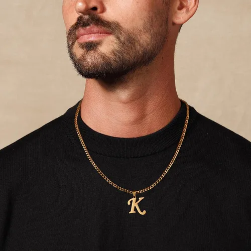 Miniatura 2 de LUXEJEW Collares con inicial de cadena cubana de oro para hombres, dije de letra, collar con inicial para hombres, niños y mujeres, collares