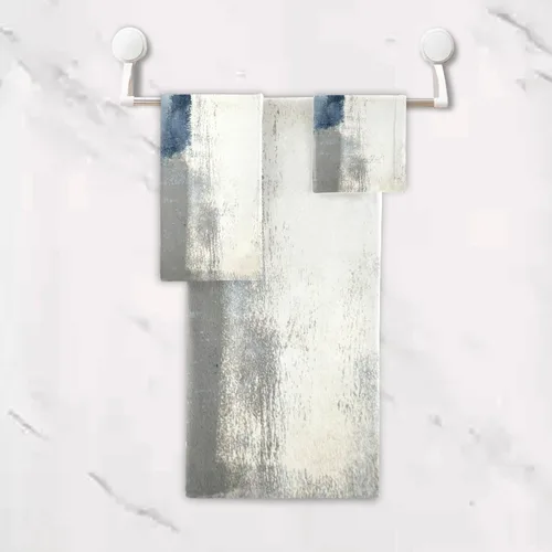 Miniatura 5 de Juego de toallas de baño vintage, juego de 3 toallas suaves de pintura abstracta retro azul gris