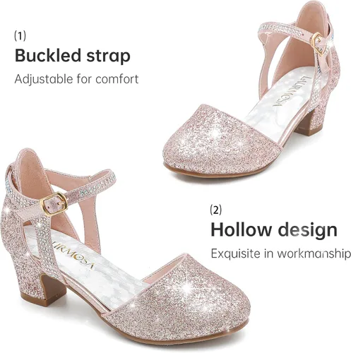Miniatura 5 de Zapatos de vestir para niñas, puntera cerrada, tacones altos y gruesos, correa para el tobillo, zapatos de tacón para boda y fiesta