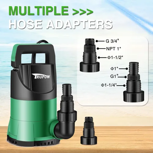 Miniatura 6 de TRUPOW Bomba de sumidero de 1 HP Bomba de agua sumergible 3981 GPH Bomba eléctrica termoplástica portátil para piscina, jardín, sótano, tina