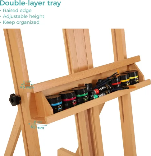 Miniatura 4 de VISWIN Caballete grande con marco en H para pintar de 53 a 91 pulgadas de alto, soporte ajustable de madera de haya maciza resistente con bandeja