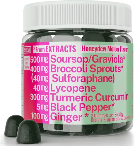 Graviola de guanábana, curcumina, licopeno, brotes de brócoli, extracto de sulforafano, gomitas con cúrcuma, curcumina, jengibre, pimienta negra,