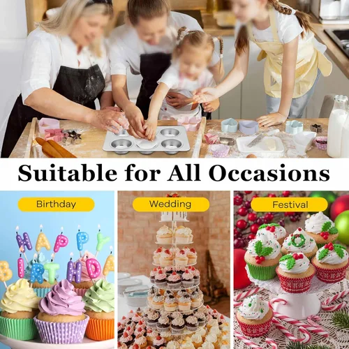 Miniatura 9 de Homikit Paquete de 2 Moldes para Muffins, Molde de Acero Inoxidable para Hornear Cupcakes con 6 Cavidades de Tamaño Regular, Bandeja de Metal