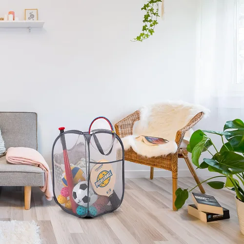 Miniatura 6 de BATTOO Cesta de lavandería emergente de malla fuerte de lujo con bolsillo lateral, cesta plegable para cuarto de lavado, baño, habitación de niños