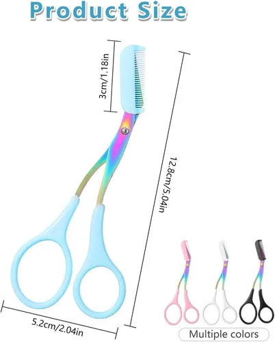 Miniatura 2 de Tijeras de cejas 2 en 1 con peine, cortador de cejas de acero inoxidable de precisión, tijeras de aseo antideslizantes para hombres y mujeres, Azul