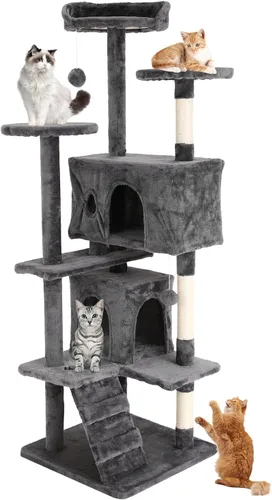 Árbol para gatos de 70 pulgadas para gatos de interior, condominio de varios niveles con caja de arena, postes rascadores para gatos de interior