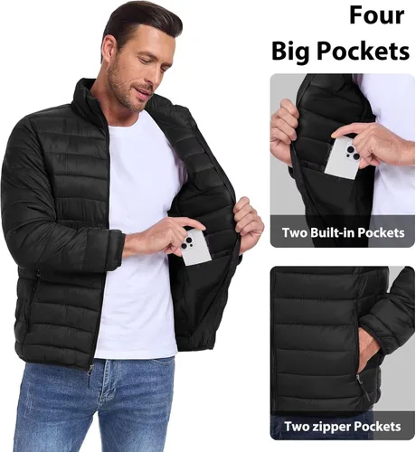 Miniatura 5 de Abrigos de invierno para hombre, térmicos, ligeros, acolchados, impermeables, cálidos, con bolsillos con cremallera