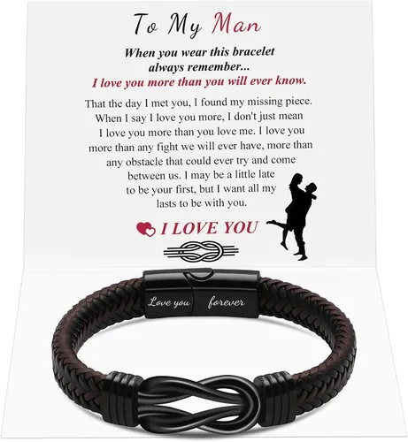 JoycuFF Regalos para hombres, regalos para el día del padre, pulseras de cuero, regalo de cumpleaños para papá, novio, marido, nieto, hermano, hijo,