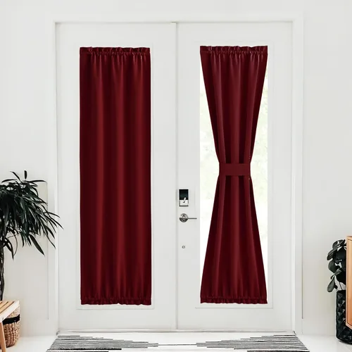 Miniatura 28 de NICETOWN Cortinas opacas unicolor con aislamiento térmico para puerta francesa, granja, oscurecimiento de habitación, puertas y ventanas de Marrón