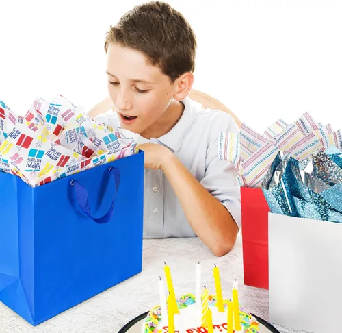 Miniatura 7 de K-Kraft Papel de seda metálico para cumpleaños, 102 hojas de 20 x 20 pulgadas, 33 rojas, 24 blancas, 45 hojas impresas, papel de regalo