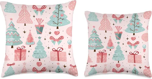 Miniatura 3 de Blush Pink Holiday Cheer Co. Almohada con patrón navideño de árbol de Navidad, color rosa pastel y verde salvia, 16 x 16 pulgadas, multicolor