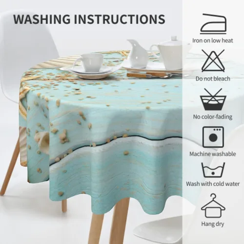 Miniatura 5 de Giwawa Mantel redondo de conchas marinas, diseño de estrella de mar sobre tablero de madera azul, diseño de playa costera, 60 pulgadas, para Junta