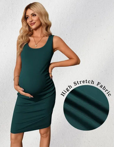 Miniatura 2 de Ekouaer Vestido de maternidad de verano para mujer, con fruncido lateral, sin mangas, vestido de embarazo, tallas S-XXL