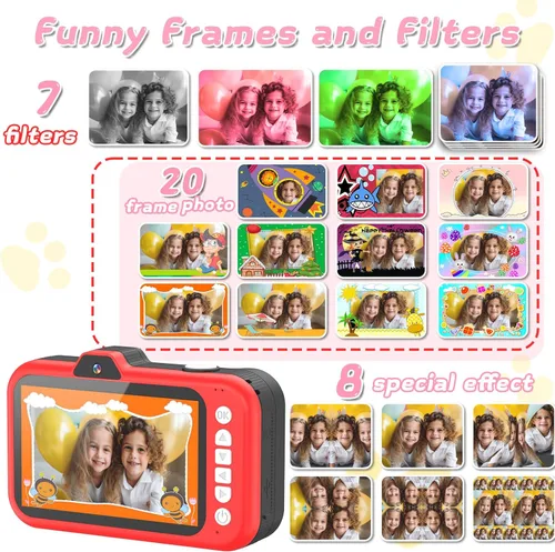 Miniatura 8 de Cámara para niños de CHAKEYAKE, cámara digital para niños pequeños con lente de zoom giratorio, pantalla grande de 3.5”, cámara de juguete de 1080P