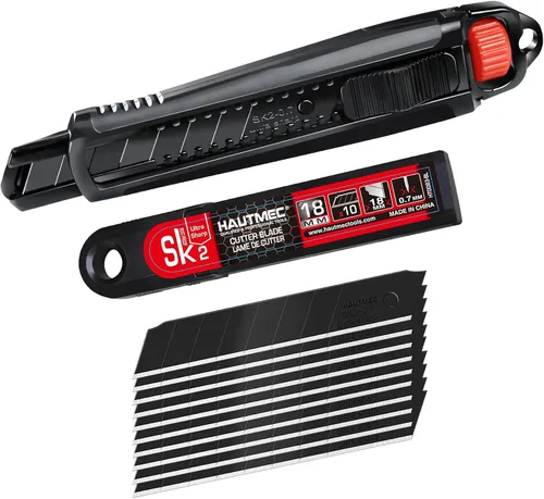 Miniatura 9 de HAUTMEC Cuchillo utilitario resistente de 0.709 in, cortador de caja con mecanismo de bloqueo doble, bloqueo automático y bloqueo de trinquete, hoja