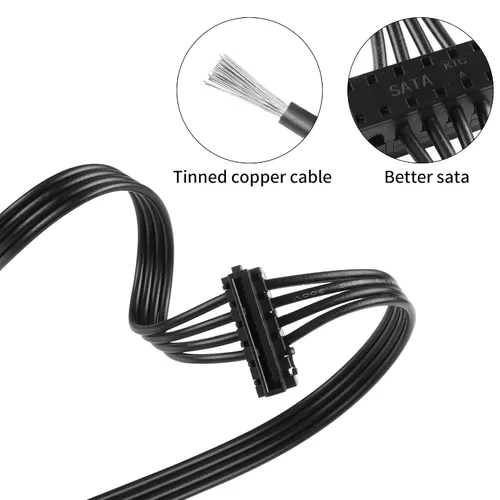 Miniatura 2 de YACSEJAO Cable divisor de alimentación SATA Mini de 4 pines a 2 pines en ángulo recto de 15 pines para HDD, SSD, unidades ópticas, cable
