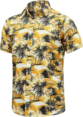 Miniatura 56 de EUOW - Camisas hawaianas para hombre de manga corta con botones, estampadas para la playa y el verano