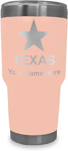 Miniatura 20 de LaserGram Vaso aislado al vacío de 20 onzas, bandera de Texas, grabado personalizado incluido (negro)