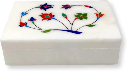 Hashcart Joyero organizador de mármol Caja decorativa para baratijas Diseño floral tallado a mano Caja de recuerdos Aniversario, regalos de
