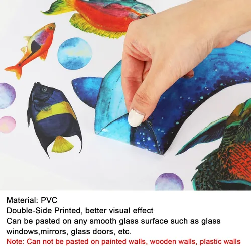 Miniatura 6 de AnyDesign 9 hojas de calcomanías de ventana de verano, reutilizables, acuarela, animales marinos, calcomanías de vidrio para el hogar, fiesta, bajo