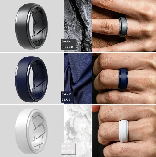 Miniatura 5 de Anillo de boda de silicona para hombre, 0.370 in de ancho, 0.098 in de grosor
