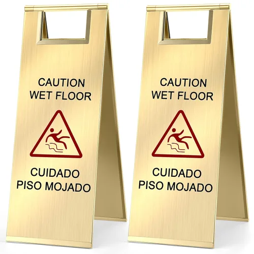 Kigley 2 piezas señal de piso mojado, señal de precaución de piso mojado de acero inoxidable de 24 pulgadas, doble cara, portátil, plegable, señal