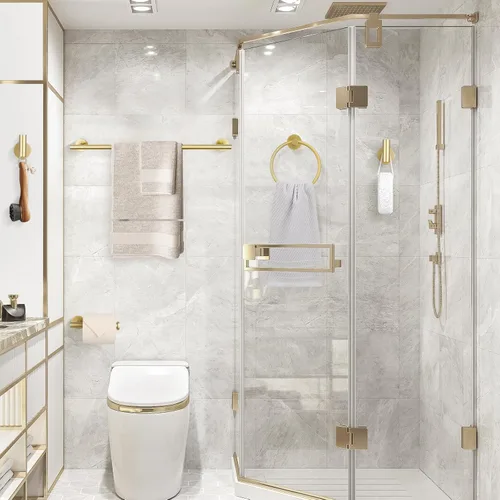 Miniatura 6 de TURS Juego de 8 piezas de accesorios de baño cepillados en oro, juego de barras de toalla de baño de 24 pulgadas y 20 pulgadas de acero inoxidable