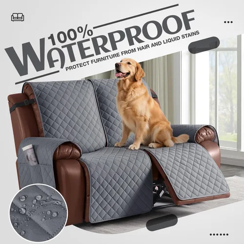 Miniatura 3 de KinCam Funda impermeable para sofá biplaza reclinable, fundas antideslizantes para sofá reclinable de 2 asientos, funda de sofá reclinable