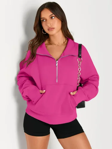 Miniatura 2 de AUTOMET Sudaderas con media cremallera para mujer, sudadera corta de vellón con cremallera de un cuarto, sudaderas con capucha para el otoño, a