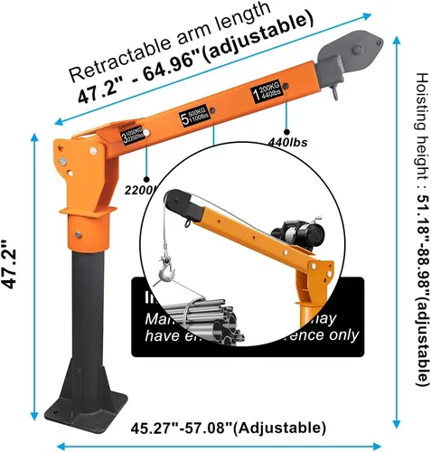 Miniatura 4 de RUGCEL Grúa plegable de 2200 libras, giratoria de 360°, acero pintado, con cabrestante eléctrico de 12V de 5000 libras
