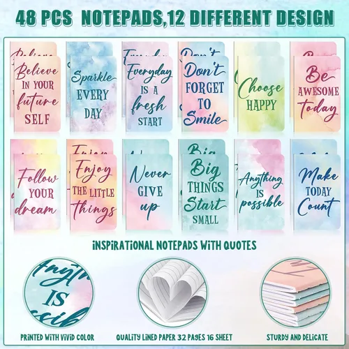 Miniatura 3 de Juego de 96 bolígrafos motivacionales de acuarela a granel, bloc de notas inspiradoras, cuadernos de bolsillo con cita motivacional, bolígrafos