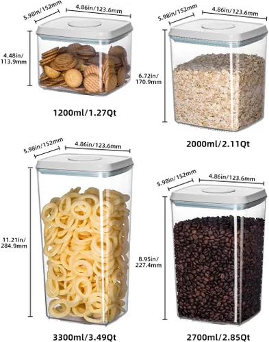 Miniatura 6 de Juego de 8 recipientes herméticos de almacenamiento de alimentos con tapas, recipientes apilables para organización de despensa de cocina, ideal 9
