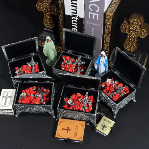 Miniatura 6 de Rosario católico con joyero de metal, Metal, Sin gemas.