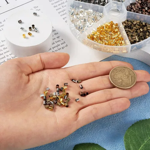 Miniatura 5 de Pandahall - 1368 cuentas de tubo de latón para engarzar, cuentas de extremo de 0.118 x 0.118 pulgadas, 6 colores separadores de tubo para hacer