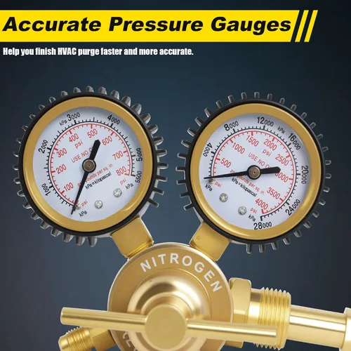 Miniatura 5 de Regulador de nitrógeno 0-800 PSI CGA580 con doble calibre y manguera reforzada de 60 pulgadas, salida de llamarada macho de 1/4 pulgadas - Regulador