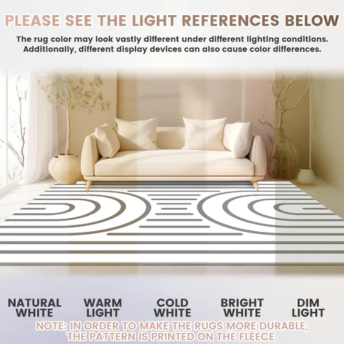 Miniatura 6 de Alfombra moderna lavable de 5x7 para sala de estar, alfombra grande minimalista artística abstracta en blanco y gris, alfombra de pelo bajo ultra