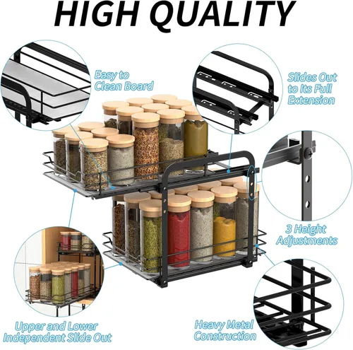 Miniatura 4 de BOIVSHI Estante de especias de 2 niveles, organizador de estantes de especias extraíbles para gabinete, cesta de metal resistente de altura